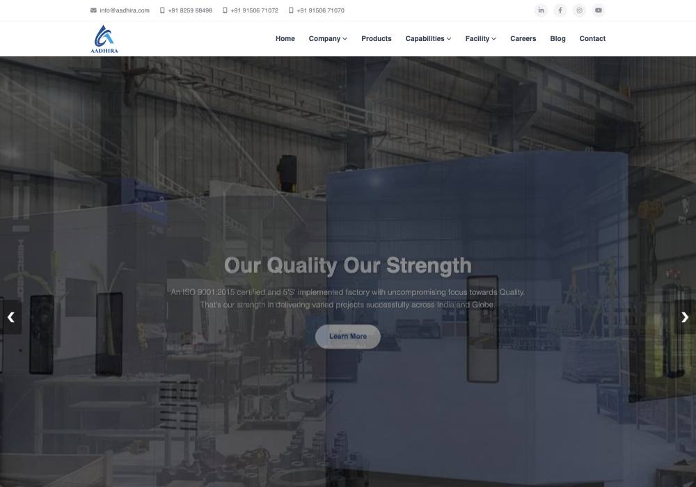 The Aadhira CNC Product website