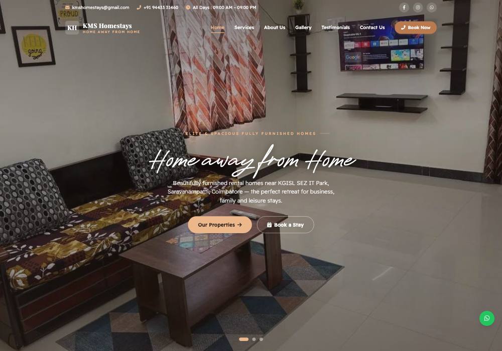 The KMS Homestays website